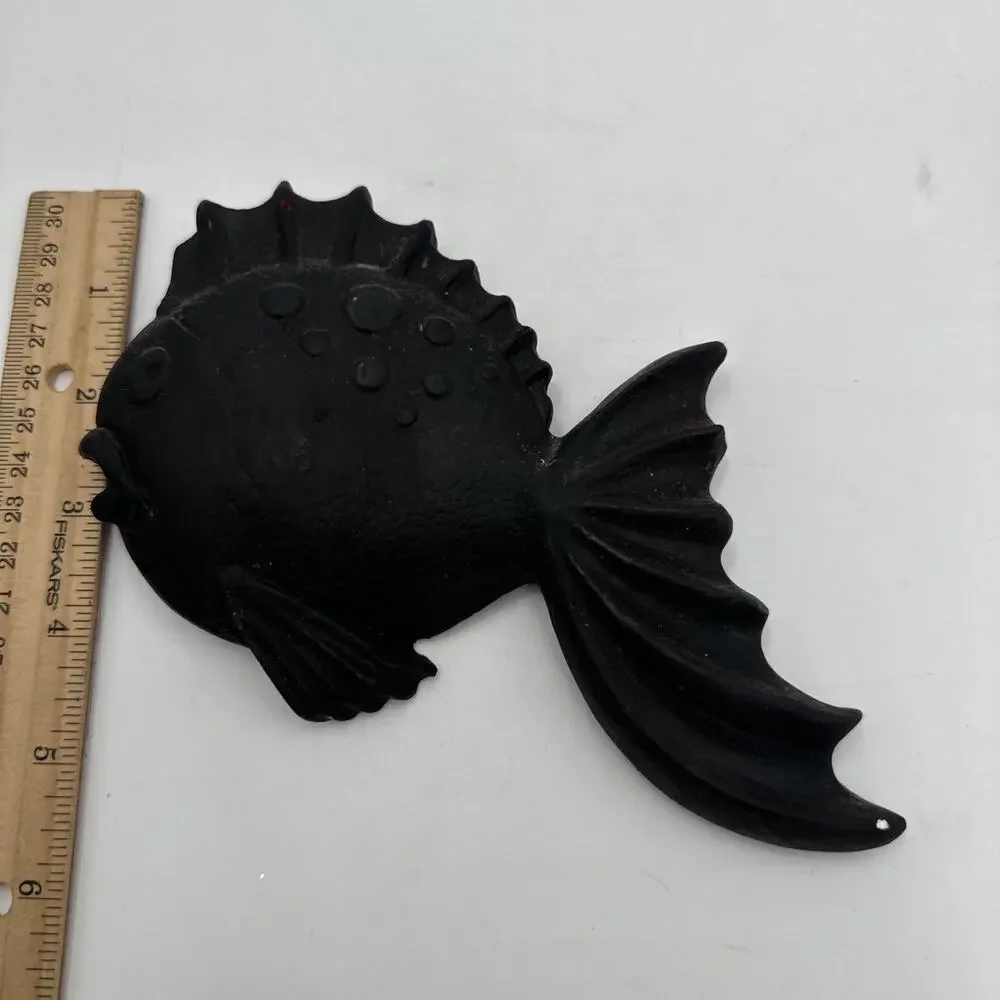 Vintage MCM Set of 3 Black Chalkware Fish Plaques Wall Decor